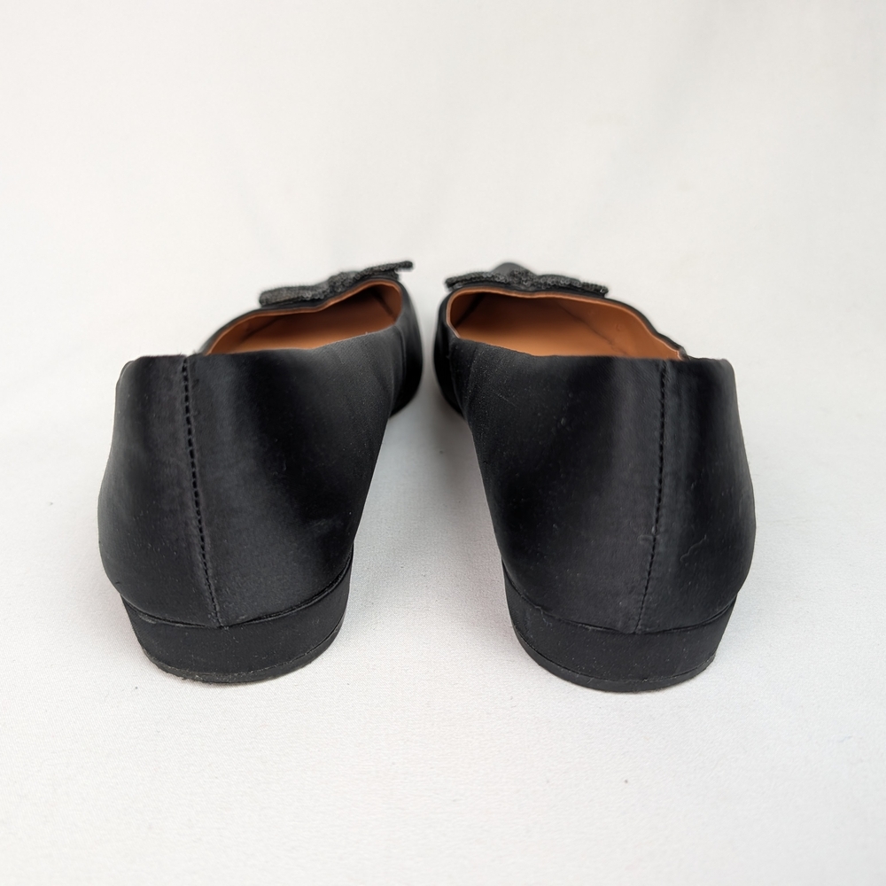 J. Crew Black Satin Pointed Toe Bow Flats - Picture 9 of 13